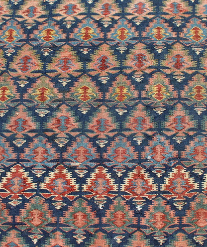 Antique Hand Woven Persian Seneh Kilim Gallery Runner With Geometric and Floral Design Vibrant runner with a beautiful blue color - toned, Geometric Design Kilim Runner antique Kilim Gallery from Persia, Keivan Woven Arts /rug 19 - 0805, country... - Keivan Woven Arts19 - 0805 - 11559Rug