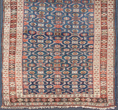 Antique Kurdish Gallery Rug with All - Over Geometric large scale Herati Design in Steel Blue Background, cream and brown border, with accent colors of red, blue, green, ivory and Light blue, Keivan Woven Arts/rug 19 - 0808, country of origin / type: Iran ... - Keivan Woven Arts19 - 0808 - 11575Rug