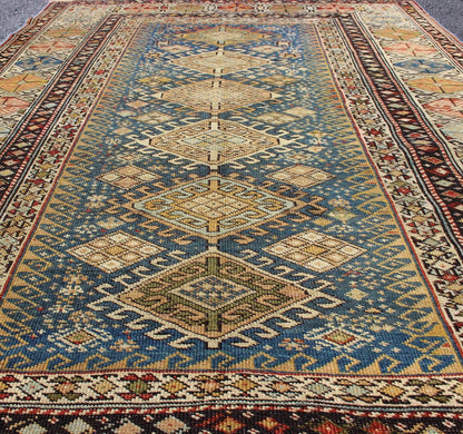 Antique 19th Century Caucasian Shirvan Rug with Medallions in Teal blue Background and Multi Colors. Shirvan Antique Caucasian Rug in Colorful Tones, rug 19 - 0810, country of origin / type: Caucasus / Shirvan, circa 1880 This colorful medall... - Keivan Woven Arts19 - 0810 - 11581Rug