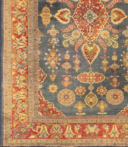 Large Antique Zeigler Sultanabad Rug with Elegant Medallion Design in Blue & Rust Red. Large Antique Zeigler Sultanabad Rug with Elegant Medallion Design in Blue & Rust Red. Antique Persian Zeigler Sultanabad Rug. Keivan Woven Arts / rug /19 - 081... - Keivan Woven Arts19 - 0813 - 11589Rug