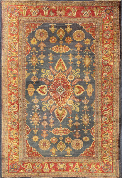 Large Antique Zeigler Sultanabad Rug with Elegant Medallion Design in Blue & Rust Red. Large Antique Zeigler Sultanabad Rug with Elegant Medallion Design in Blue & Rust Red. Antique Persian Zeigler Sultanabad Rug. Keivan Woven Arts / rug /19 - 081... - Keivan Woven Arts19 - 0813 - 11589Rug