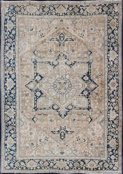Vintage Persian Heriz Runner with Geometric Design in Taupe, Blue - Gray Intricately designed geometric Persian Heriz carpet. Antique Persian Heriz Rug with Geometric Medallion Design in Taupe, Blue - Gray. Keivan Woven Arts / rug 19 - 0814, country o... - Keivan Woven Arts19 - 0814 - 11595Rug