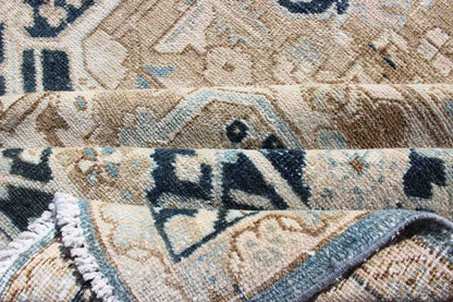 Vintage Persian Heriz Runner with Geometric Design in Taupe, Blue - Gray Intricately designed geometric Persian Heriz carpet. Antique Persian Heriz Rug with Geometric Medallion Design in Taupe, Blue - Gray. Keivan Woven Arts / rug 19 - 0814, country o... - Keivan Woven Arts19 - 0814 - 11595Rug