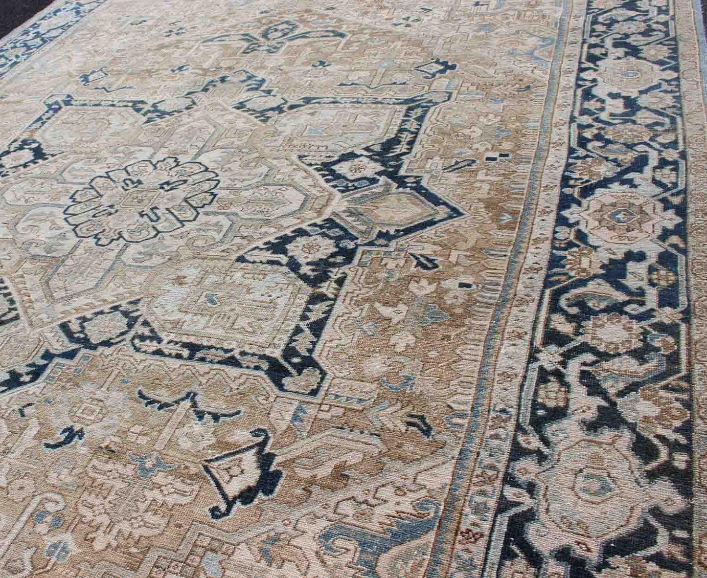 Vintage Persian Heriz Runner with Geometric Design in Taupe, Blue - Gray Intricately designed geometric Persian Heriz carpet. Antique Persian Heriz Rug with Geometric Medallion Design in Taupe, Blue - Gray. Keivan Woven Arts / rug 19 - 0814, country o... - Keivan Woven Arts19 - 0814 - 11595Rug
