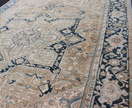Vintage Persian Heriz Runner with Geometric Design in Taupe, Blue - Gray Intricately designed geometric Persian Heriz carpet. Antique Persian Heriz Rug with Geometric Medallion Design in Taupe, Blue - Gray. Keivan Woven Arts / rug 19 - 0814, country o... - Keivan Woven Arts19 - 0814 - 11595Rug