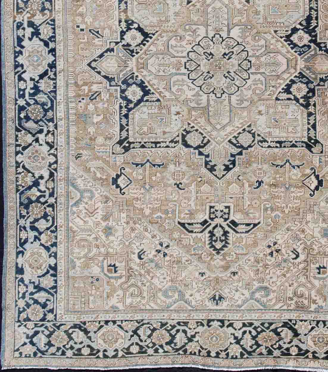 Vintage Persian Heriz Runner with Geometric Design in Taupe, Blue - Gray Intricately designed geometric Persian Heriz carpet. Antique Persian Heriz Rug with Geometric Medallion Design in Taupe, Blue - Gray. Keivan Woven Arts / rug 19 - 0814, country o... - Keivan Woven Arts19 - 0814 - 11595Rug