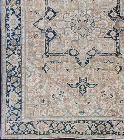Vintage Persian Heriz Runner with Geometric Design in Taupe, Blue - Gray Intricately designed geometric Persian Heriz carpet. Antique Persian Heriz Rug with Geometric Medallion Design in Taupe, Blue - Gray. Keivan Woven Arts / rug 19 - 0814, country o... - Keivan Woven Arts19 - 0814 - 11595Rug