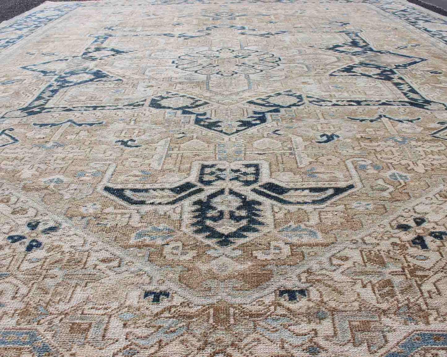 Vintage Persian Heriz Runner with Geometric Design in Taupe, Blue - Gray Intricately designed geometric Persian Heriz carpet. Antique Persian Heriz Rug with Geometric Medallion Design in Taupe, Blue - Gray. Keivan Woven Arts / rug 19 - 0814, country o... - Keivan Woven Arts19 - 0814 - 11595Rug
