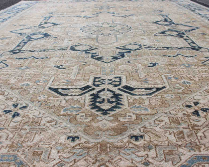 Vintage Persian Heriz Runner with Geometric Design in Taupe, Blue - Gray Intricately designed geometric Persian Heriz carpet. Antique Persian Heriz Rug with Geometric Medallion Design in Taupe, Blue - Gray. Keivan Woven Arts / rug 19 - 0814, country o... - Keivan Woven Arts19 - 0814 - 11595Rug