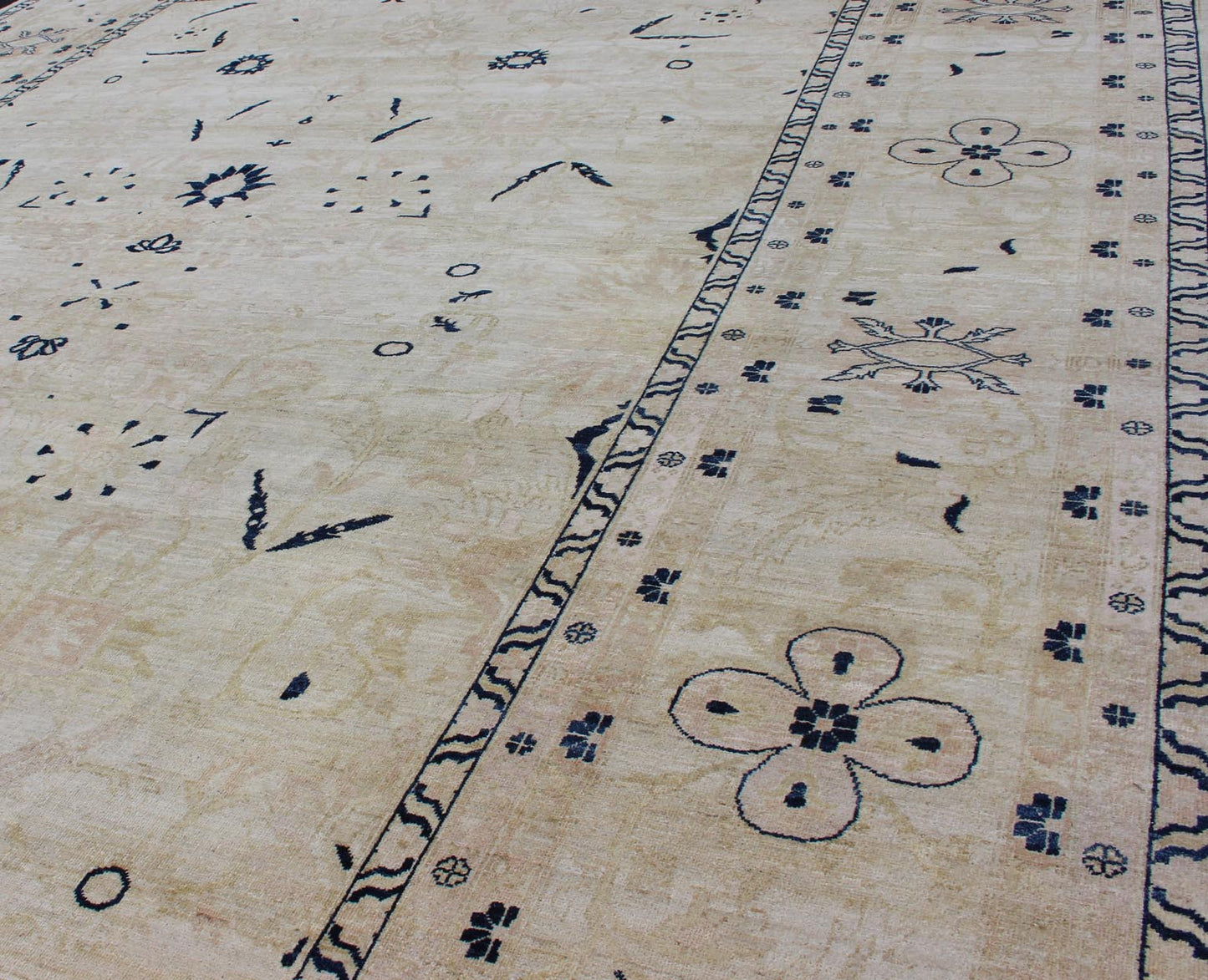 Afghan All - Over Tabriz Rug in Blue, Cream and light Butter Color Keivan Woven Arts Intricate floral and medallion design vintage Persian Tabriz rug in neutral colors, rug 19 - 0815, country of origin / type: Iran / Tabriz, circa 1980 ... - Keivan Woven Arts19 - 0815 - 11601Rug