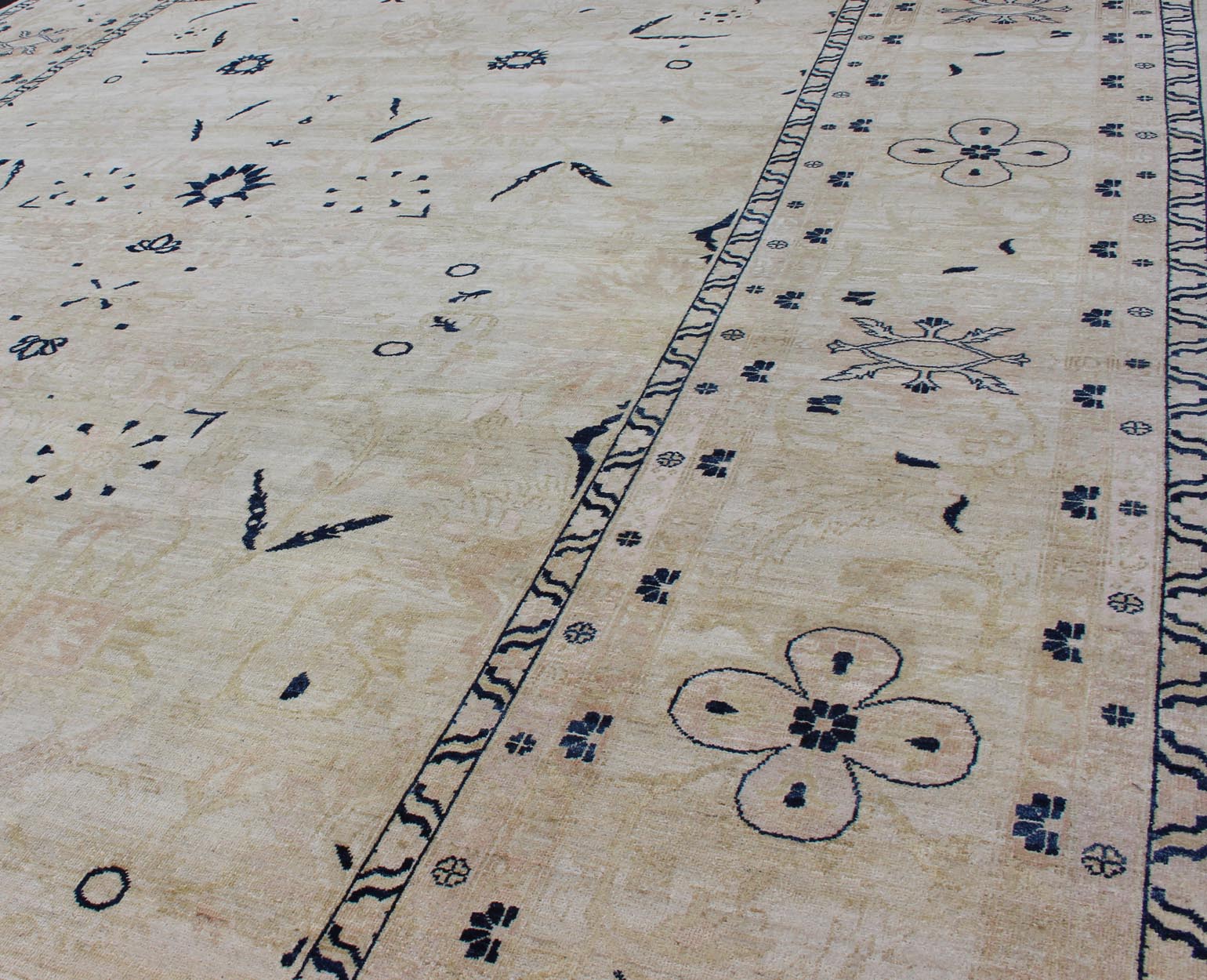 Afghan All - Over Tabriz Rug in Blue, Cream and light Butter Color Keivan Woven Arts Intricate floral and medallion design vintage Persian Tabriz rug in neutral colors, rug 19 - 0815, country of origin / type: Iran / Tabriz, circa 1980 ... - Keivan Woven Arts19 - 0815 - 11601Rug