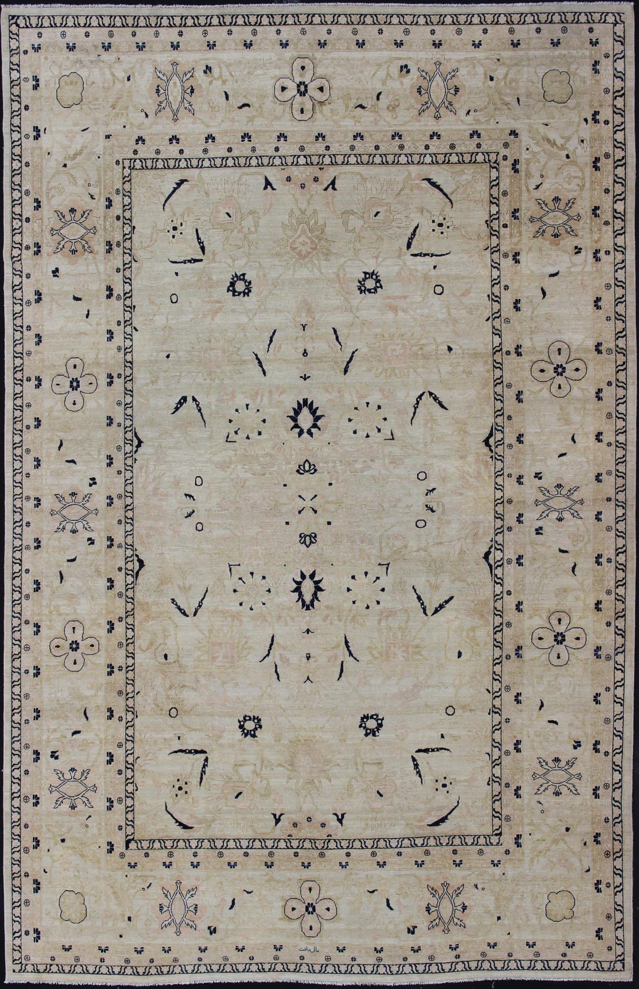 Afghan All - Over Tabriz Rug in Blue, Cream and light Butter Color Keivan Woven Arts Intricate floral and medallion design vintage Persian Tabriz rug in neutral colors, rug 19 - 0815, country of origin / type: Iran / Tabriz, circa 1980 ... - Keivan Woven Arts19 - 0815 - 11601Rug