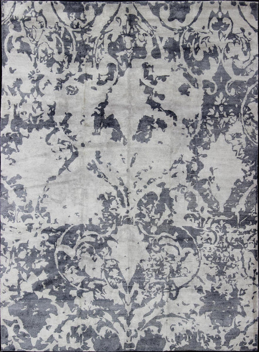 Nepalese Modern rug with modern design. Keivan Woven Arts / rug 19 - 0816, country of origin / type: Nepal / Modern. Measures: 9'1 x 12'. This rug from Nepal features a modern design rendered in shades of gray blue and white. - Keivan Woven Arts19 - 0816 - 11649Rug