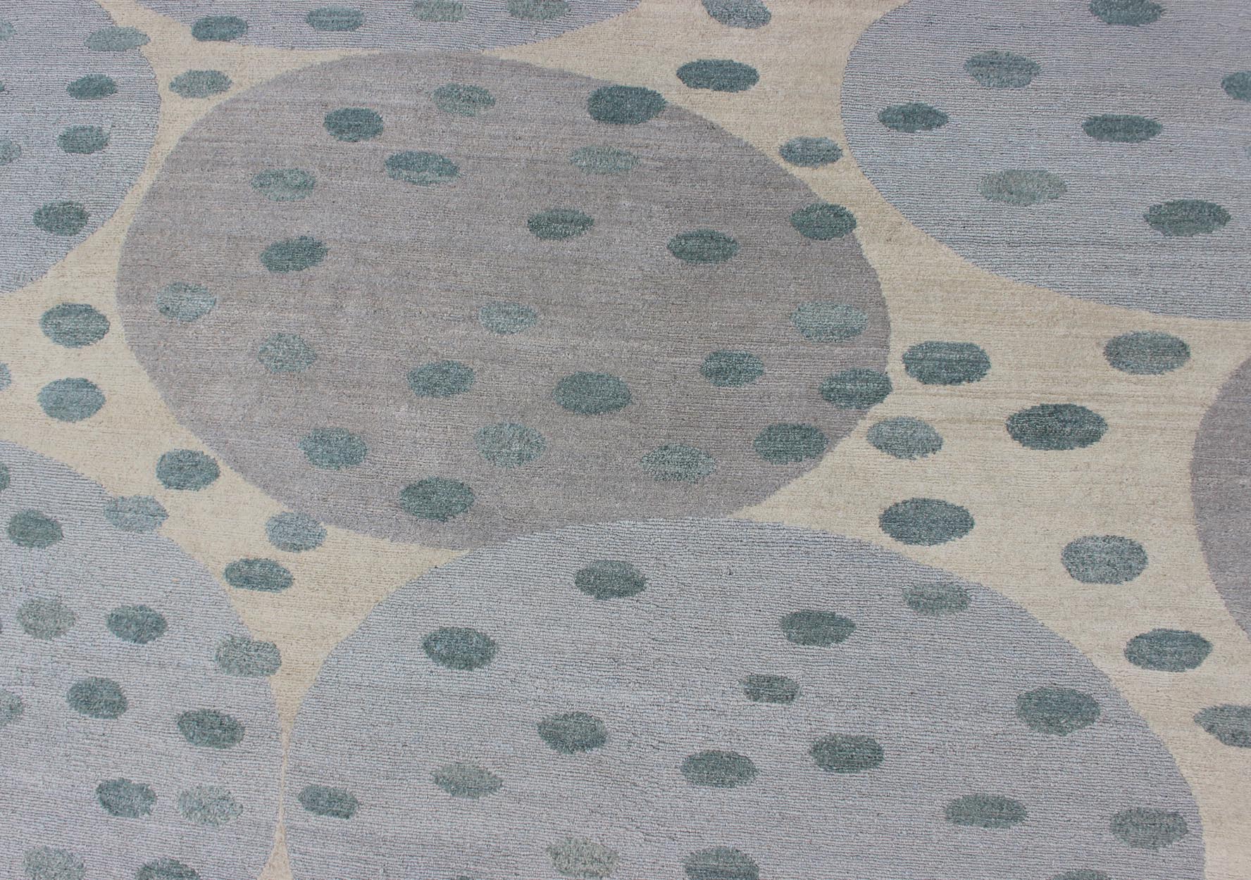 Modern Rug of Wool and Silk From Nepal by Keivan Woven Arts. Measures: 8' x 10'. This rug from Nepal was woven with wool and silk and features a modern design of various circles and dots. Nepalese Modern rug in light tones, Keivan Woven Ar... - Keivan Woven Arts19 - 0819 - 11463Rug