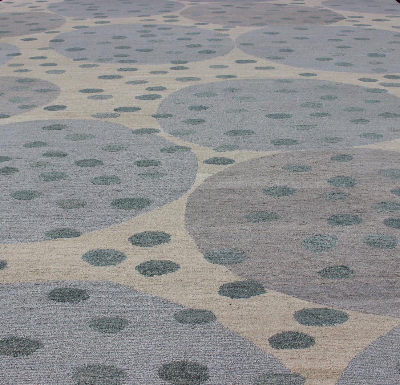 Modern Rug of Wool and Silk From Nepal by Keivan Woven Arts. Measures: 8' x 10'. This rug from Nepal was woven with wool and silk and features a modern design of various circles and dots. Nepalese Modern rug in light tones, Keivan Woven Ar... - Keivan Woven Arts19 - 0819 - 11463Rug