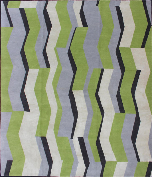 Modern Nepalese Silk and Wool Rug. Modern Rug. modern Nepalese rug. Modern setting. modern interiors Measures: 8'1 x 10'1. This rug from Nepal features a modern design rendered in Apple and citron green, lavender gray, black, and ivory. ... - Keivan Woven Arts19 - 0820 - 11655Rug
