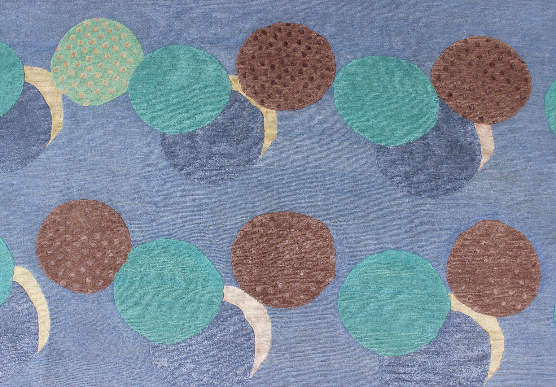 Fine Nepalese Rug in Modern Design With Wool and Silk Nepalese Modern rug with circle design in blue, purple, teal, brown and Ivory, rug 19 - 0821, country of origin / type: Nepal / Modern Measures: 8'1 x 9'11. Nepalese Modern rug i... - Keivan Woven Arts19 - 0821 - 1901Rug