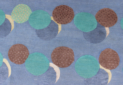 Fine Nepalese Rug in Modern Design With Wool and Silk Nepalese Modern rug with circle design in blue, purple, teal, brown and Ivory, rug 19 - 0821, country of origin / type: Nepal / Modern Measures: 8'1 x 9'11. Nepalese Modern rug i... - Keivan Woven Arts19 - 0821 - 1901Rug