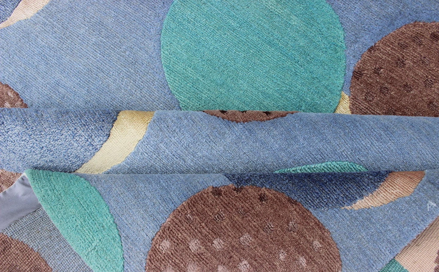 Fine Nepalese Rug in Modern Design With Wool and Silk Nepalese Modern rug with circle design in blue, purple, teal, brown and Ivory, rug 19 - 0821, country of origin / type: Nepal / Modern Measures: 8'1 x 9'11. Nepalese Modern rug i... - Keivan Woven Arts19 - 0821 - 1901Rug