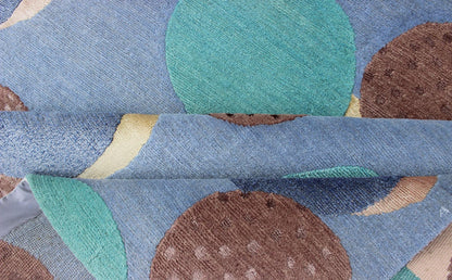Fine Nepalese Rug in Modern Design With Wool and Silk Nepalese Modern rug with circle design in blue, purple, teal, brown and Ivory, rug 19 - 0821, country of origin / type: Nepal / Modern Measures: 8'1 x 9'11. Nepalese Modern rug i... - Keivan Woven Arts19 - 0821 - 1901Rug