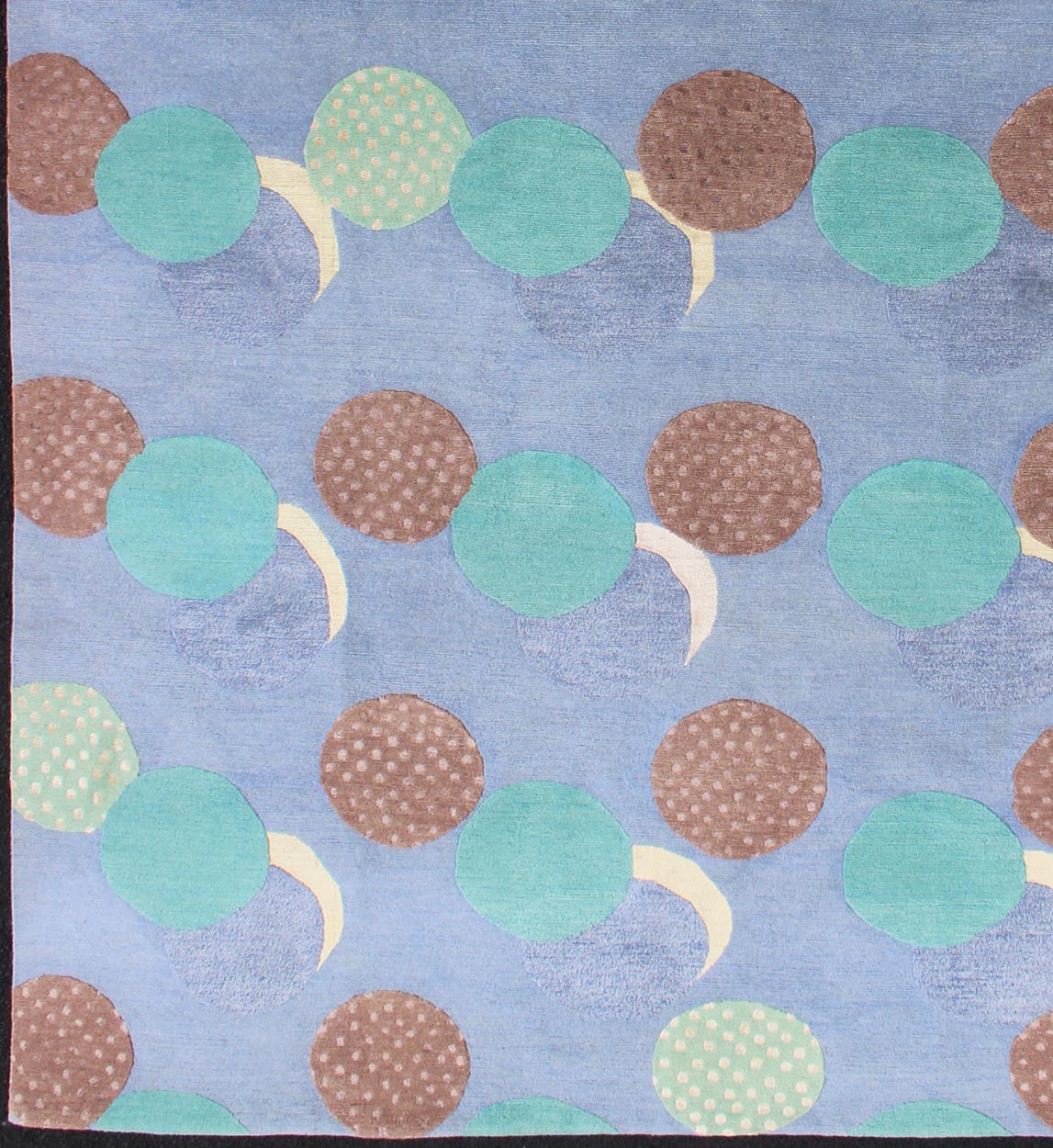 Fine Nepalese Rug in Modern Design With Wool and Silk Nepalese Modern rug with circle design in blue, purple, teal, brown and Ivory, rug 19 - 0821, country of origin / type: Nepal / Modern Measures: 8'1 x 9'11. Nepalese Modern rug i... - Keivan Woven Arts19 - 0821 - 1901Rug