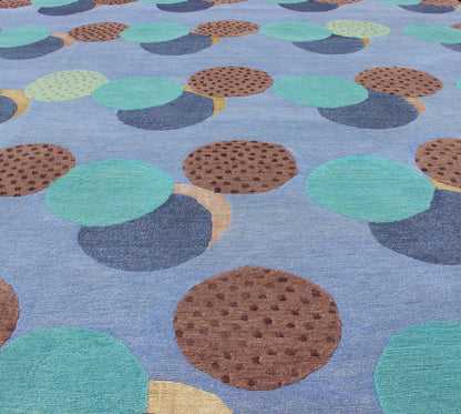 Fine Nepalese Rug in Modern Design With Wool and Silk Nepalese Modern rug with circle design in blue, purple, teal, brown and Ivory, rug 19 - 0821, country of origin / type: Nepal / Modern Measures: 8'1 x 9'11. Nepalese Modern rug i... - Keivan Woven Arts19 - 0821 - 1901Rug