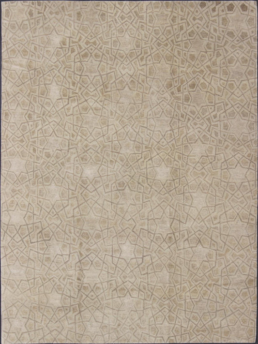 Wool and Silk Modern Design Tibetan Rug From Nepal in Neutrals and Earth Tones Wool and silk modern design Tibetan rug from Nepal in neutrals and earth tones, Nepalese Modern rug with all - over star, diamonds and geometric pattern. Wool and Silk ... - Keivan Woven Arts19 - 0824 - 11707Rug