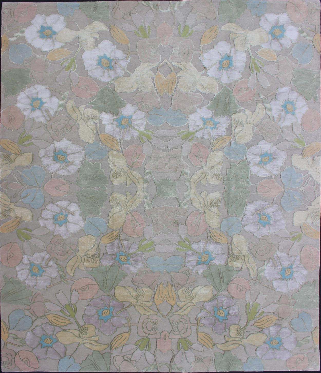 Modern Nepalese Silk and Wool Rug. Nepalese Modern rug withwool and silk in pastel floral flowers in pink, mauve, green, blue, white, peach and creamy yellow colors, Keivan Woven Arts / rug 19 - 0826, country of origin: Nepal, type: Modern ... - Keivan Woven Arts19 - 0826 - 11659Rug
