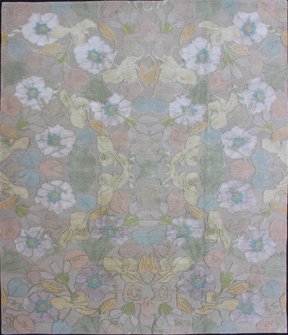 Modern Nepalese Silk and Wool Rug. Nepalese Modern rug withwool and silk in pastel floral flowers in pink, mauve, green, blue, white, peach and creamy yellow colors, Keivan Woven Arts / rug 19 - 0826, country of origin: Nepal, type: Modern ... - Keivan Woven Arts19 - 0826 - 11659Rug