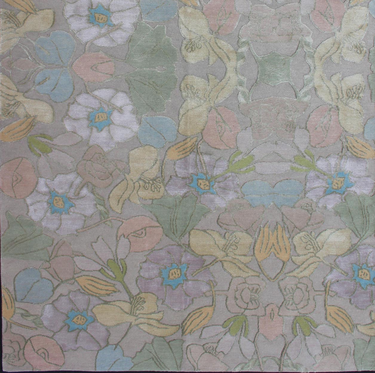 Modern Nepalese Silk and Wool Rug. Nepalese Modern rug withwool and silk in pastel floral flowers in pink, mauve, green, blue, white, peach and creamy yellow colors, Keivan Woven Arts / rug 19 - 0826, country of origin: Nepal, type: Modern ... - Keivan Woven Arts19 - 0826 - 11659Rug