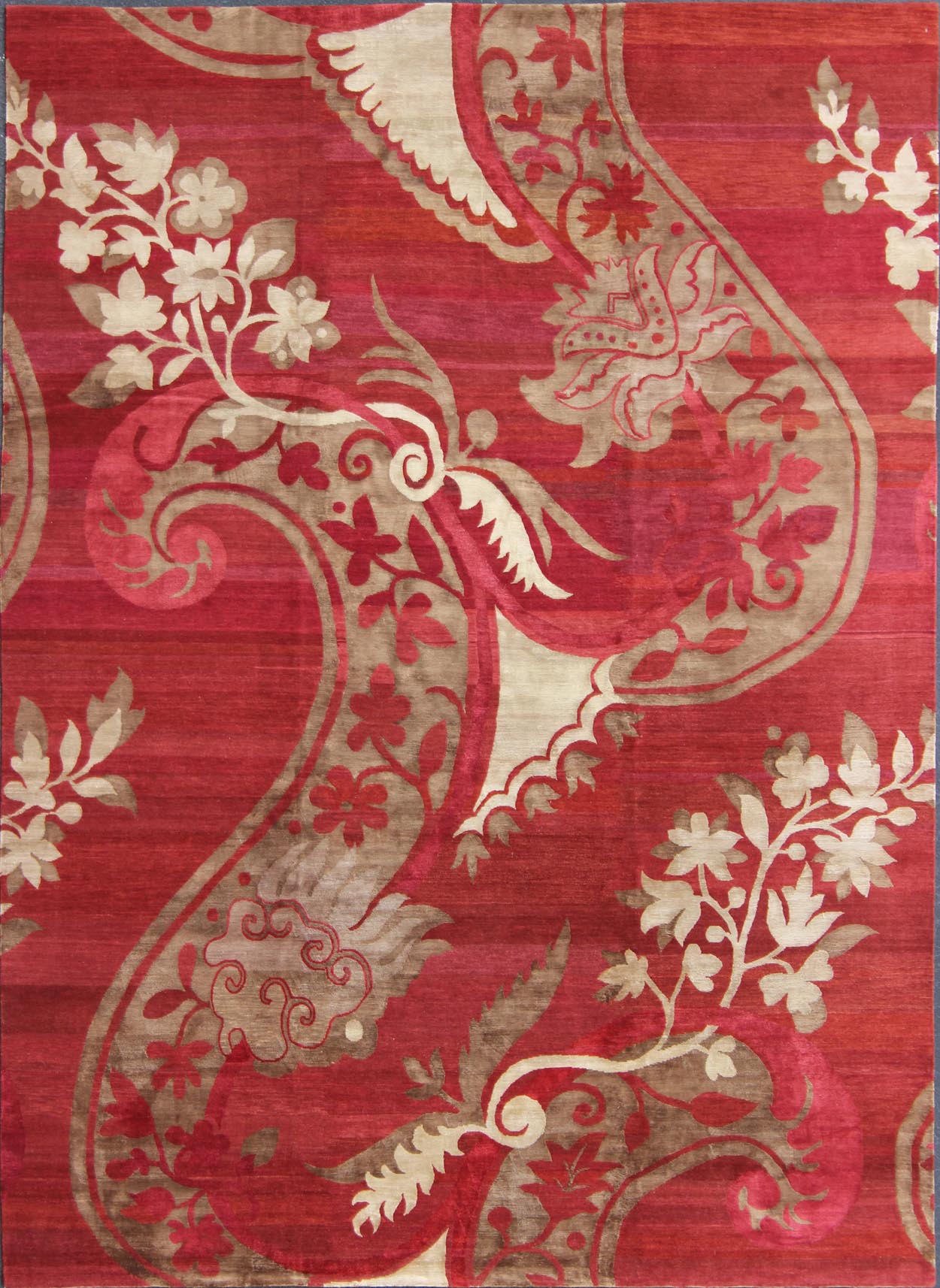 Keivan Woven Arts Modern Silk Rug from Nepal. Measures: 9' x 11'11 This rug from Nepal was woven with silk and features a unique modern design with flowers and swirling and various blossoms in a rich red color. Nepalese Modern rug ... - Keivan Woven Arts19 - 0828 - 11663Rug