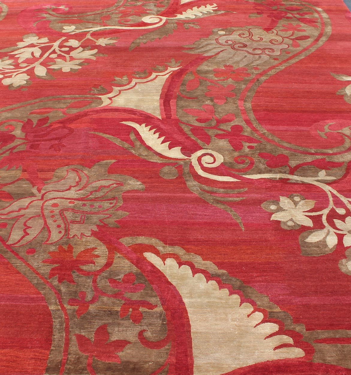 Keivan Woven Arts Modern Silk Rug from Nepal. Measures: 9' x 11'11 This rug from Nepal was woven with silk and features a unique modern design with flowers and swirling and various blossoms in a rich red color. Nepalese Modern rug ... - Keivan Woven Arts19 - 0828 - 11663Rug