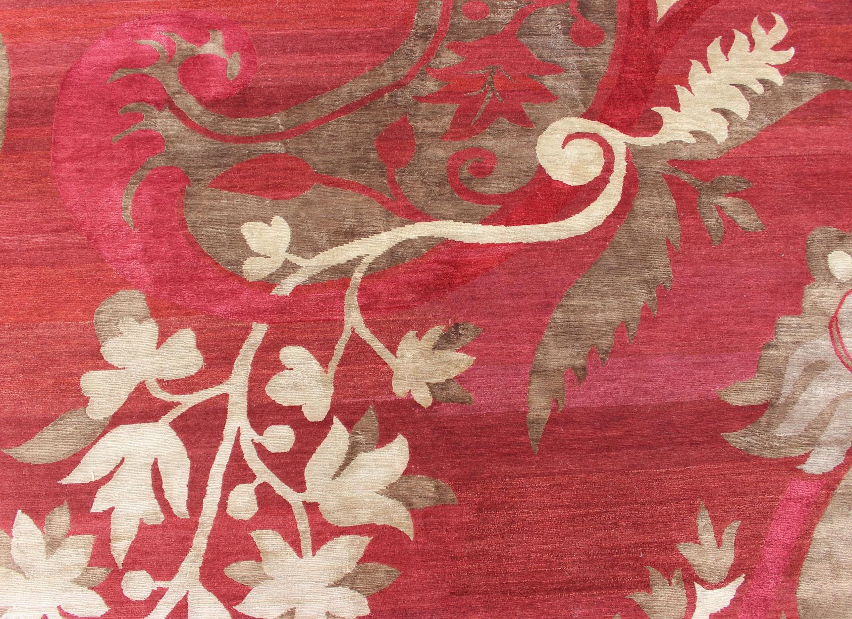Keivan Woven Arts Modern Silk Rug from Nepal. Measures: 9' x 11'11 This rug from Nepal was woven with silk and features a unique modern design with flowers and swirling and various blossoms in a rich red color. Nepalese Modern rug ... - Keivan Woven Arts19 - 0828 - 11663Rug