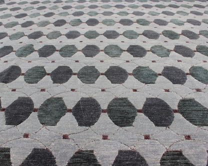 Tibetan Modern Design Wool and Silk Rug With Gray, Charcoal, Green Tibetan Modern Design Wool and Silk Rug by Keivan Woven Arts. rug 19 - 0832, Keivan Woven Arts country of origin / type: Nepal / Modern Measures: 8'1 x 10'3. This rug from N... - Keivan Woven Arts19 - 0832 - 11675Rug