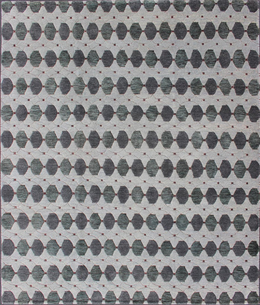 Tibetan Modern Design Wool and Silk Rug With Gray, Charcoal, Green Tibetan Modern Design Wool and Silk Rug by Keivan Woven Arts. rug 19 - 0832, Keivan Woven Arts country of origin / type: Nepal / Modern Measures: 8'1 x 10'3. This rug from N... - Keivan Woven Arts19 - 0832 - 11675Rug