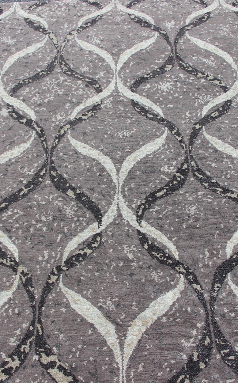 Keivan Woven arts Modern Nepalese Rug in Wool and Silk. Keivan Woven Arts Nepalese modern rug in shades of Dove gray, taupe, Black and ivory, rug/ 19 - 0835, country of origin / type: Nepal / Modern Measures: 4'1 x 6'. This Keivan Woven art... - Keivan Woven Arts19 - 0835 - 11681Rug