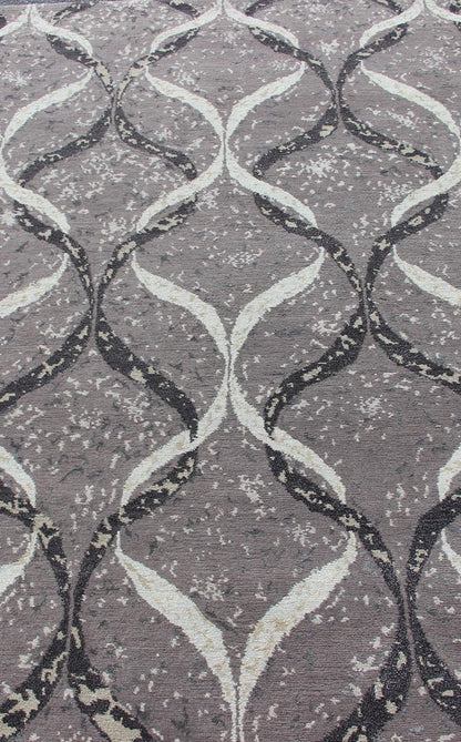 Keivan Woven arts Modern Nepalese Rug in Wool and Silk. Keivan Woven Arts Nepalese modern rug in shades of Dove gray, taupe, Black and ivory, rug/ 19 - 0835, country of origin / type: Nepal / Modern Measures: 4'1 x 6'. This Keivan Woven art... - Keivan Woven Arts19 - 0835 - 11681Rug