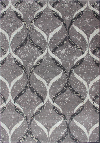 Keivan Woven arts Modern Nepalese Rug in Wool and Silk. Keivan Woven Arts Nepalese modern rug in shades of Dove gray, taupe, Black and ivory, rug/ 19 - 0835, country of origin / type: Nepal / Modern Measures: 4'1 x 6'. This Keivan Woven art... - Keivan Woven Arts19 - 0835 - 11681Rug