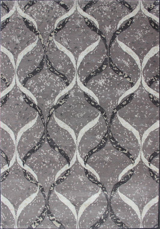 Keivan Woven arts Modern Nepalese Rug in Wool and Silk. Keivan Woven Arts Nepalese modern rug in shades of Dove gray, taupe, Black and ivory, rug/ 19 - 0835, country of origin / type: Nepal / Modern Measures: 4'1 x 6'. This Keivan Woven art... - Keivan Woven Arts19 - 0835 - 11681Rug