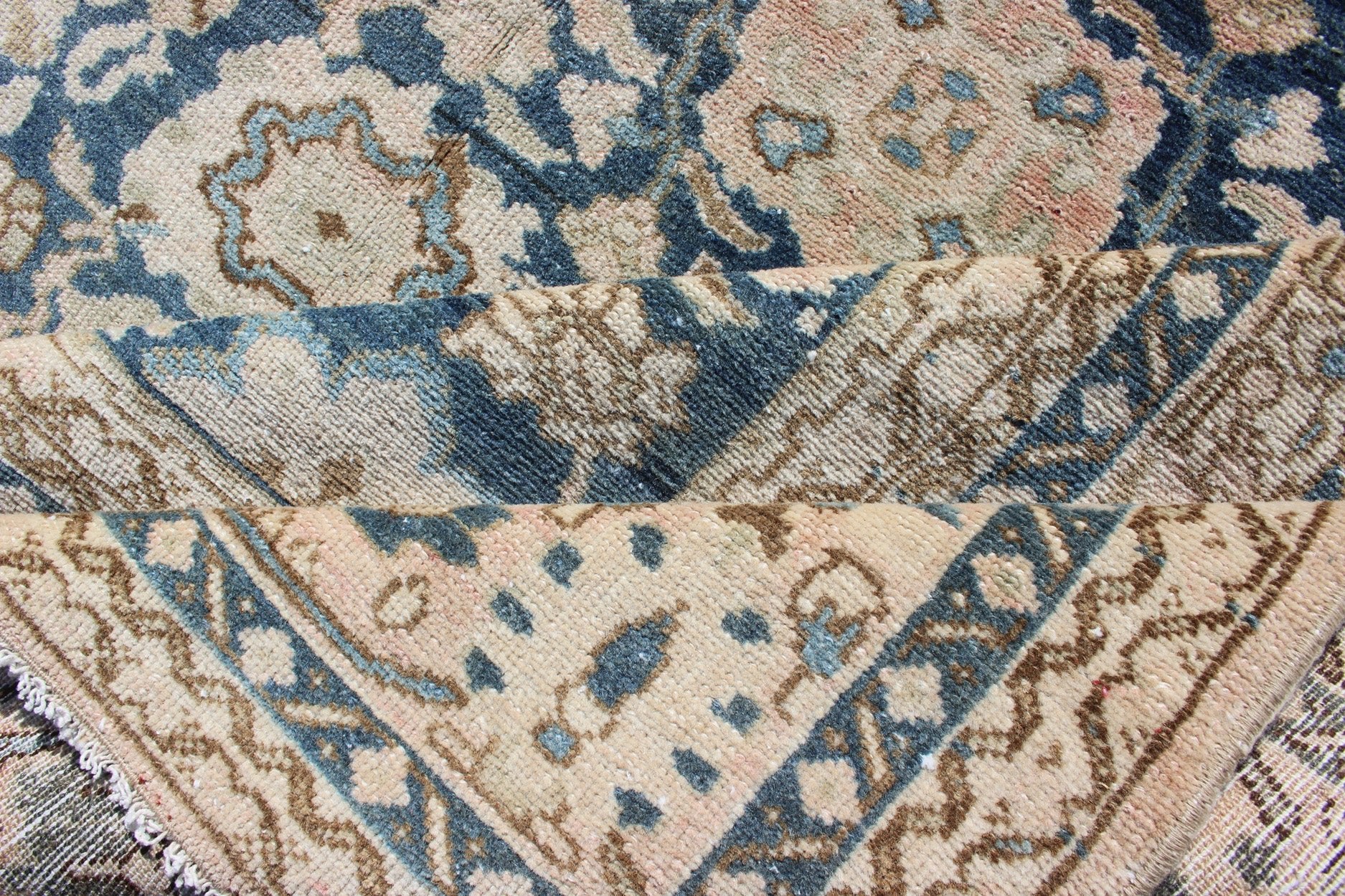 All - Over Blue Floral Persian Hamadan Rug in navy Blue and Earthy Tones Antique large Persian rug in navy tones with geometric motifs, rug 19 - 1101 , country of origin / type: Iran / Hamadan, circa 1920. This large Persian antique Hamadan ... - Keivan Woven Arts19 - 1101 - 11605Rug