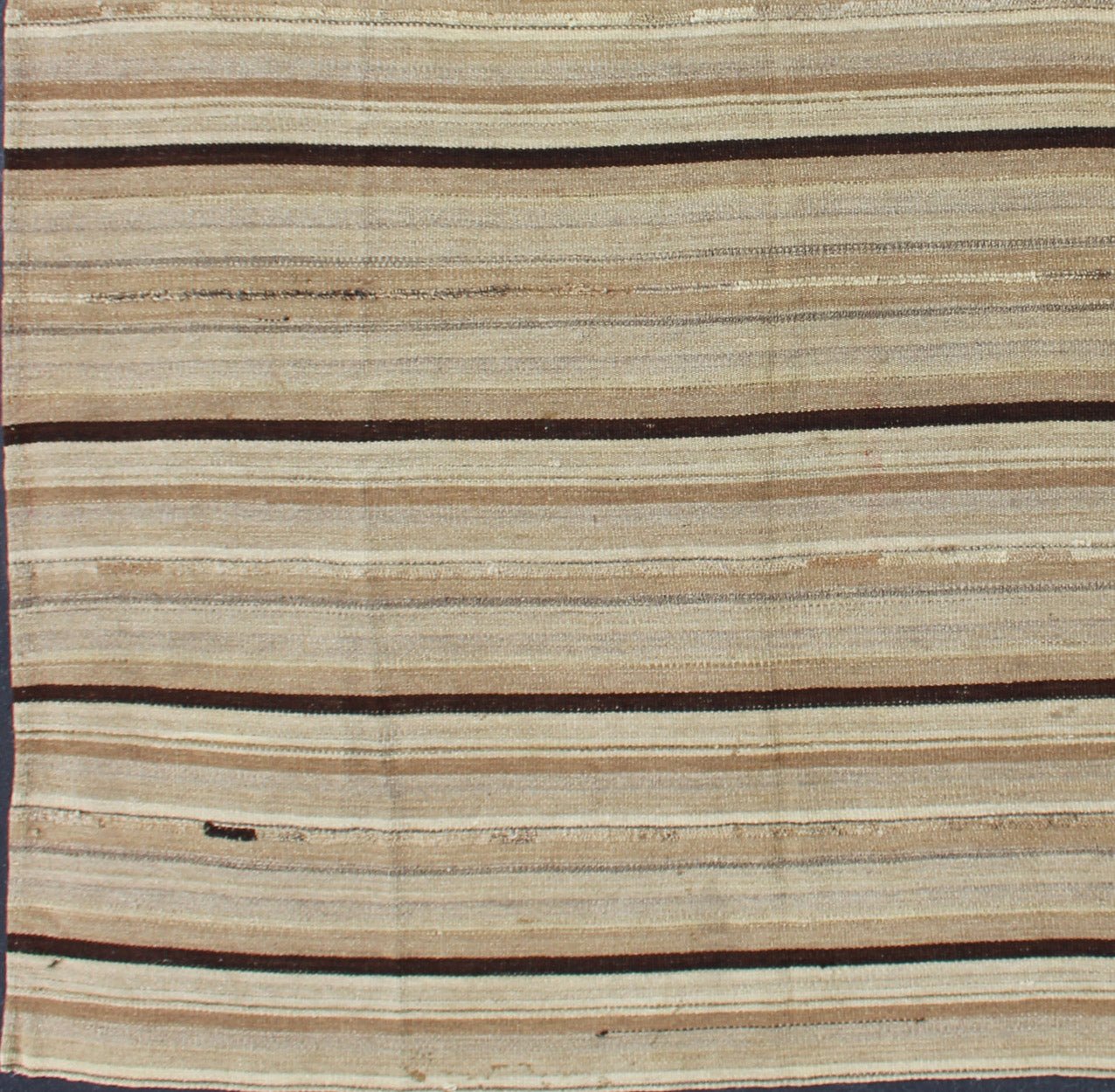 Keivan Woven Arts Square Persian Flat - Weave Striped Kilim in Taupe, Brown, and Tan Minimalist stripe design Kilim rug from Iran, rug 1911 - 193, country of origin / type: Iran / Kilim, circa 1950 This vintage flat - woven Kilim featur... - Keivan Woven Arts1911 - 193 - 12907Rug