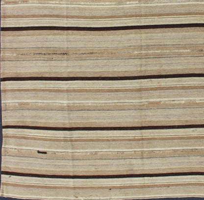 Keivan Woven Arts Square Persian Flat - Weave Striped Kilim in Taupe, Brown, and Tan Minimalist stripe design Kilim rug from Iran, rug 1911 - 193, country of origin / type: Iran / Kilim, circa 1950 This vintage flat - woven Kilim featur... - Keivan Woven Arts1911 - 193 - 12907Rug