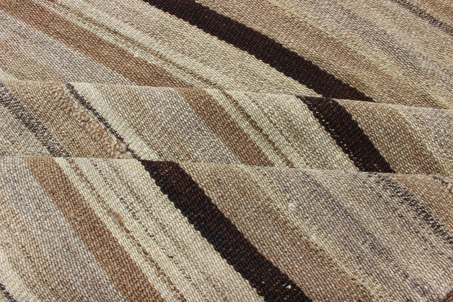 Keivan Woven Arts Square Persian Flat - Weave Striped Kilim in Taupe, Brown, and Tan Minimalist stripe design Kilim rug from Iran, rug 1911 - 193, country of origin / type: Iran / Kilim, circa 1950 This vintage flat - woven Kilim featur... - Keivan Woven Arts1911 - 193 - 12907Rug