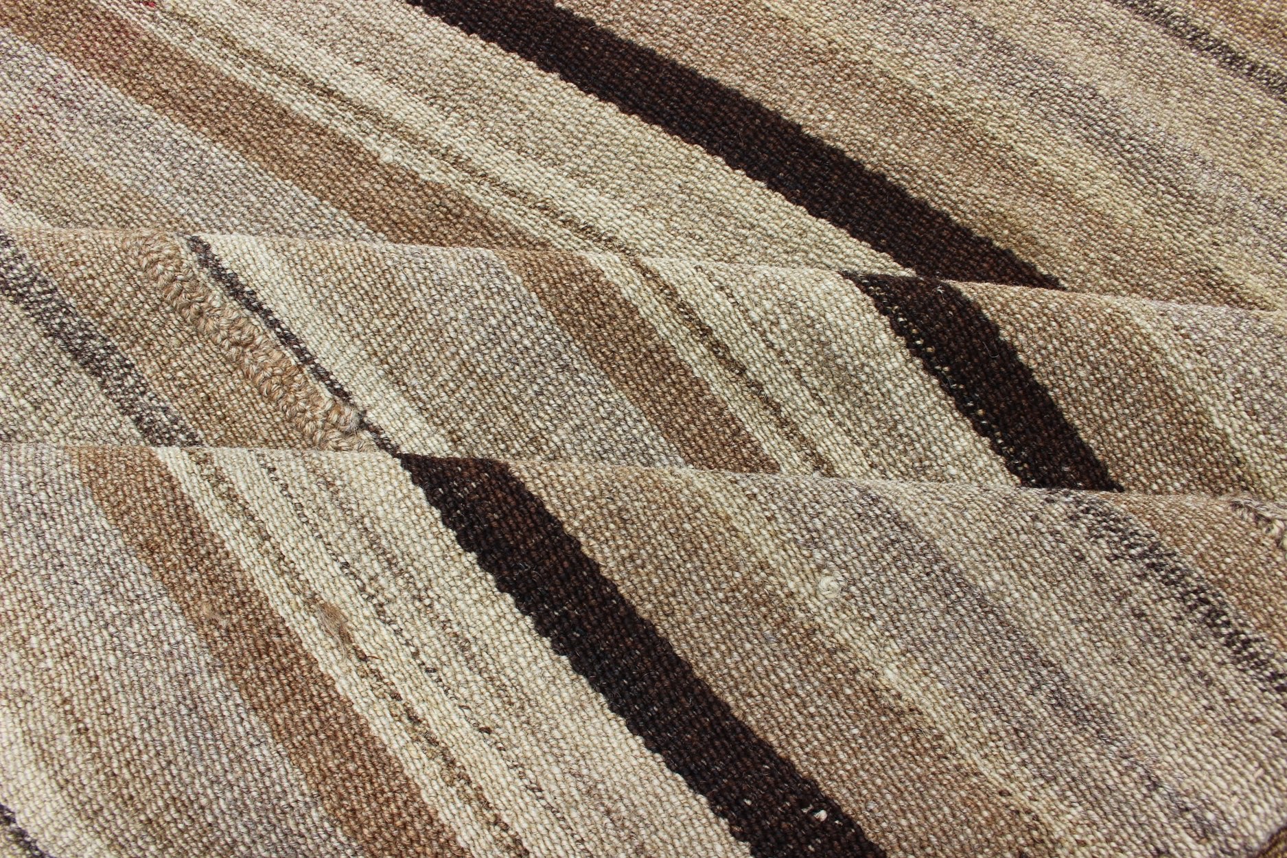 Keivan Woven Arts Square Persian Flat - Weave Striped Kilim in Taupe, Brown, and Tan Minimalist stripe design Kilim rug from Iran, rug 1911 - 193, country of origin / type: Iran / Kilim, circa 1950 This vintage flat - woven Kilim featur... - Keivan Woven Arts1911 - 193 - 12907Rug