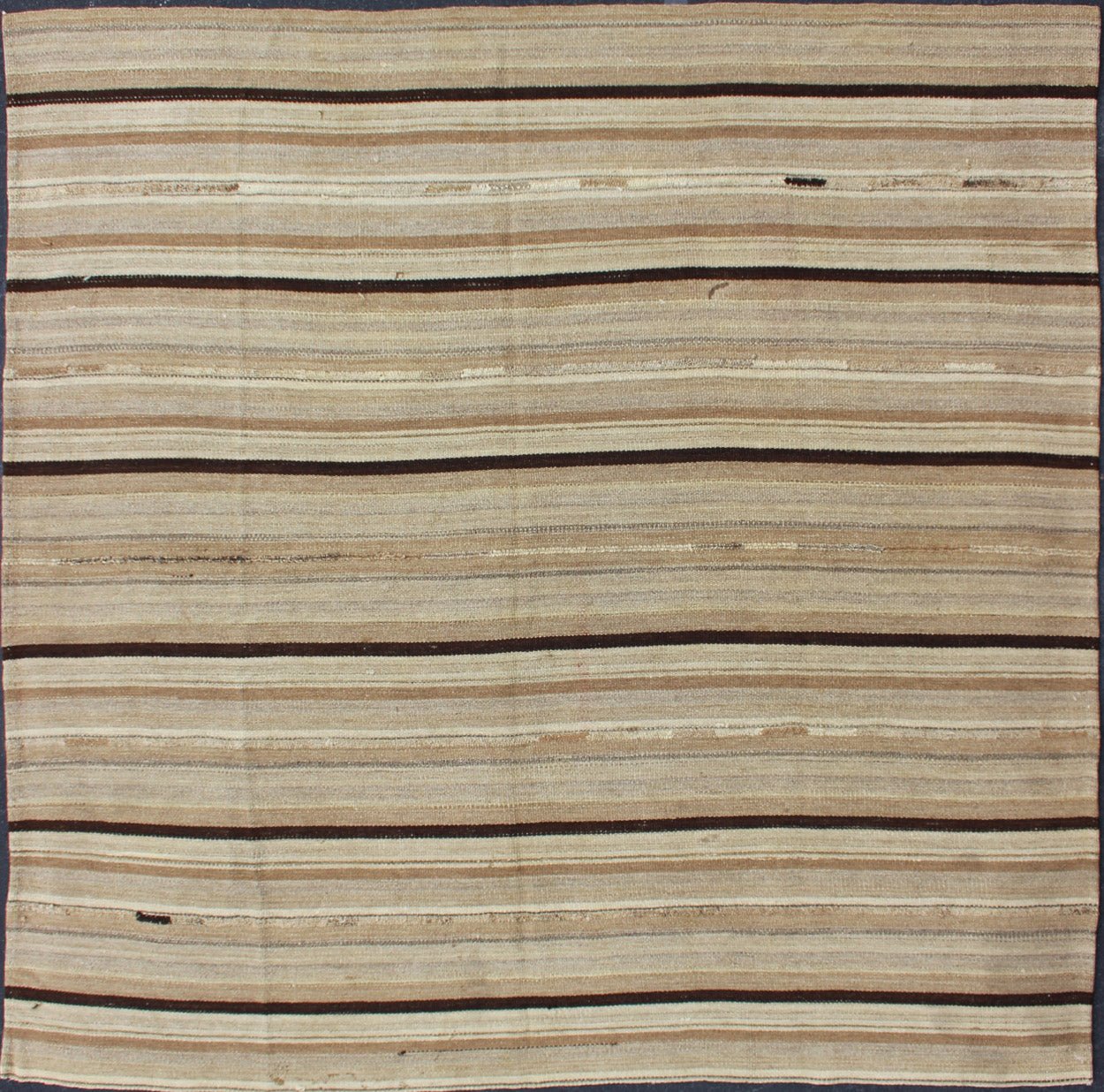Keivan Woven Arts Square Persian Flat - Weave Striped Kilim in Taupe, Brown, and Tan Minimalist stripe design Kilim rug from Iran, rug 1911 - 193, country of origin / type: Iran / Kilim, circa 1950 This vintage flat - woven Kilim featur... - Keivan Woven Arts1911 - 193 - 12907Rug