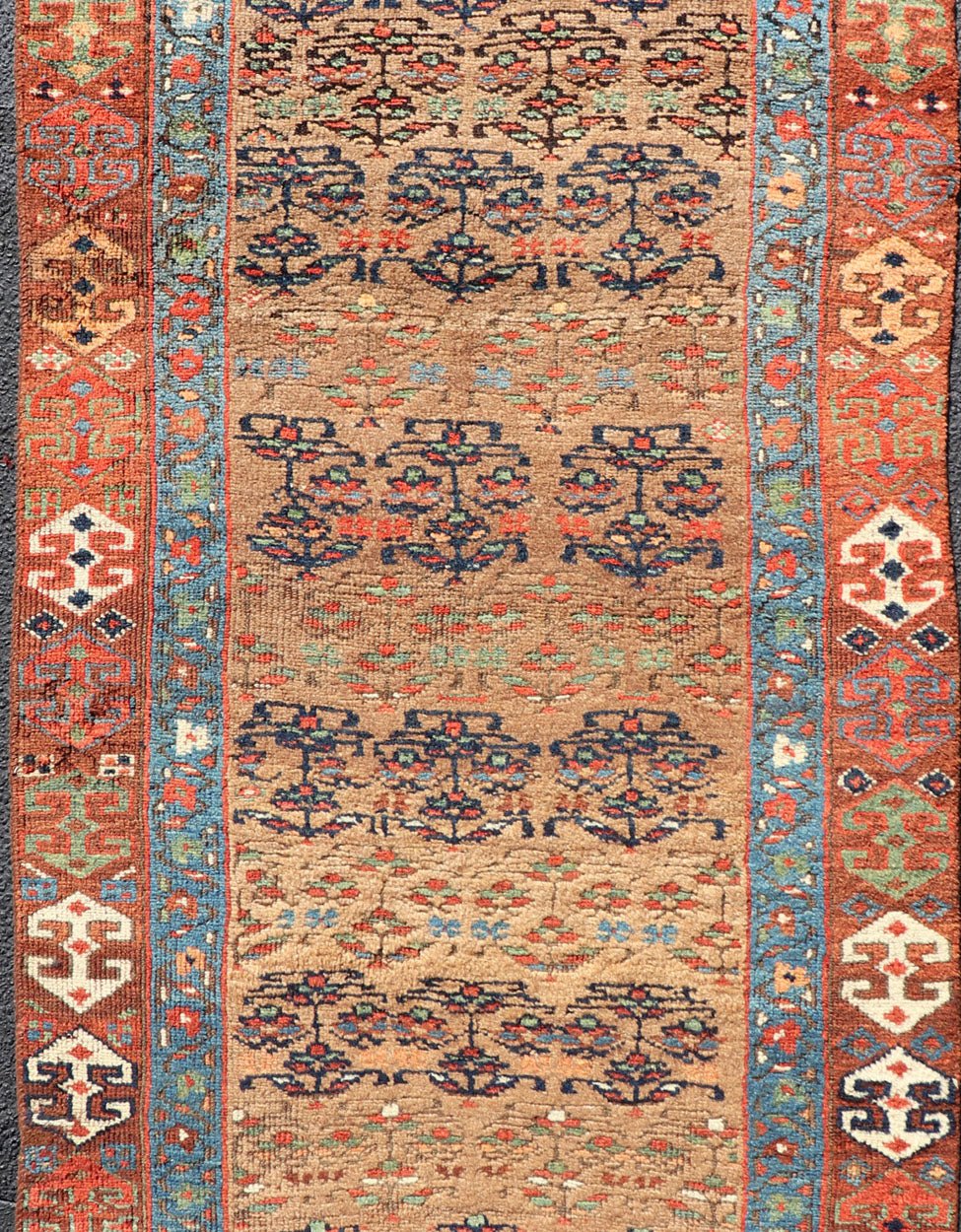Antique Kurdish Tribal Runner in All - Over Geometric Design Geometric design antique Kurdish runner, rug / 1912 - 123. Kurdish rug This antique Kurdish runner piece features an geometric pattern, with colors ranging from soft rusty red, gorgeous... - Keivan Woven Arts1912 - 123 - 12257Rug