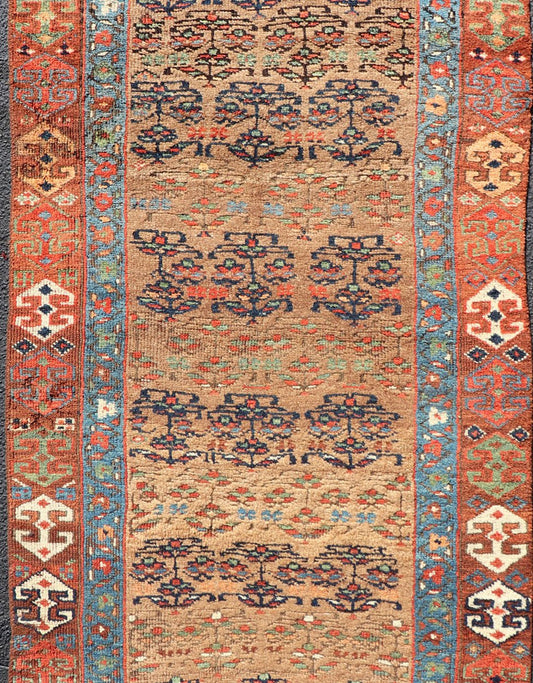 Antique Kurdish Tribal Runner in All - Over Geometric Design Geometric design antique Kurdish runner, rug / 1912 - 123. Kurdish rug This antique Kurdish runner piece features an geometric pattern, with colors ranging from soft rusty red, gorgeous... - Keivan Woven Arts1912 - 123 - 12257Rug