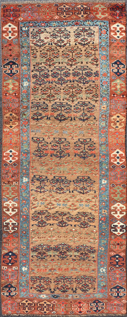 Antique Kurdish Tribal Runner in All - Over Geometric Design Geometric design antique Kurdish runner, rug / 1912 - 123. Kurdish rug This antique Kurdish runner piece features an geometric pattern, with colors ranging from soft rusty red, gorgeous... - Keivan Woven Arts1912 - 123 - 12257Rug