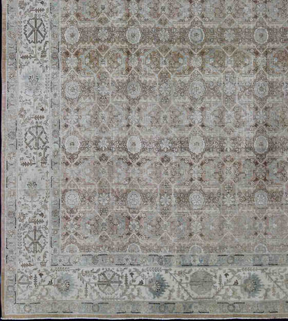 Persian Tabriz with Floral Design in Ivory, Blue, Blush, Brown Antique Persian Tabriz rug with all - over floral design in ivory, blush, brown, light blue. Keivan Woven Arts / rug 1912 - 132, country of origin / type: Iran / Tabriz, circa 1920 Me... - Keivan Woven Arts1912 - 132 - 12261Rug