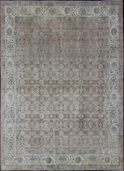 Persian Tabriz with Floral Design in Ivory, Blue, Blush, Brown Antique Persian Tabriz rug with all - over floral design in ivory, blush, brown, light blue. Keivan Woven Arts / rug 1912 - 132, country of origin / type: Iran / Tabriz, circa 1920 Me... - Keivan Woven Arts1912 - 132 - 12261Rug